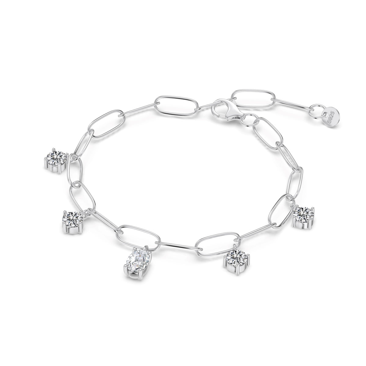 Paperclip Stone Rhodium-Plated Necklace