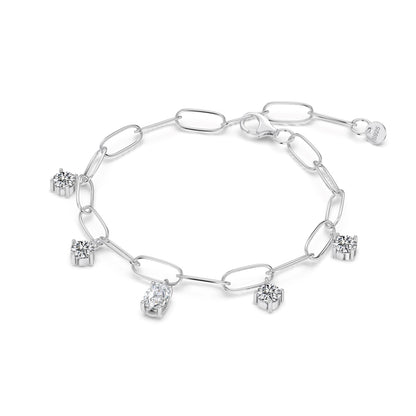 Paperclip Stone Rhodium-Plated Necklace