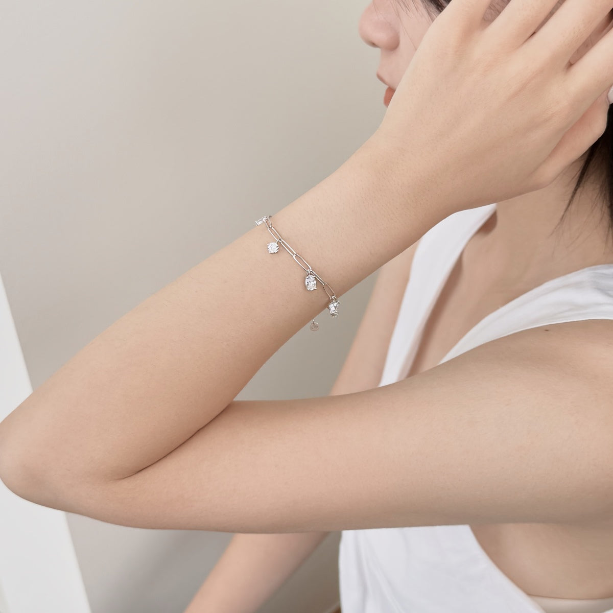 Paperclip Stone Rhodium-Plated Necklace