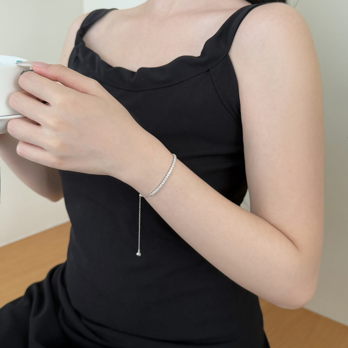 Half Tennis Rhodium-Plated Bracelet