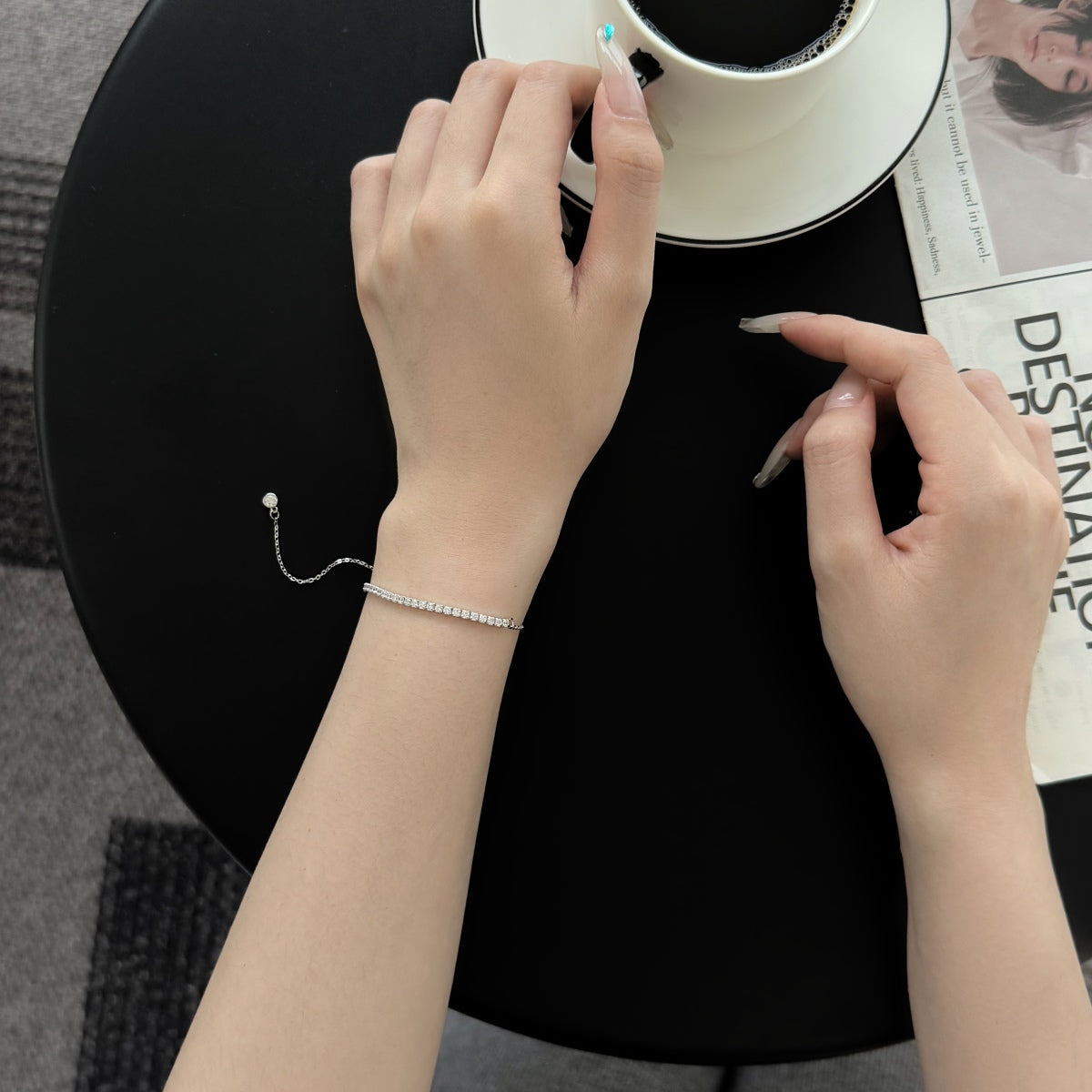 Half Tennis Rhodium-Plated Bracelet