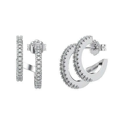 Double Crystal Hoop Rhodium-Plated Stud Earrings