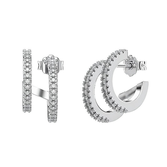 Double Crystal Hoop Rhodium-Plated Stud Earrings