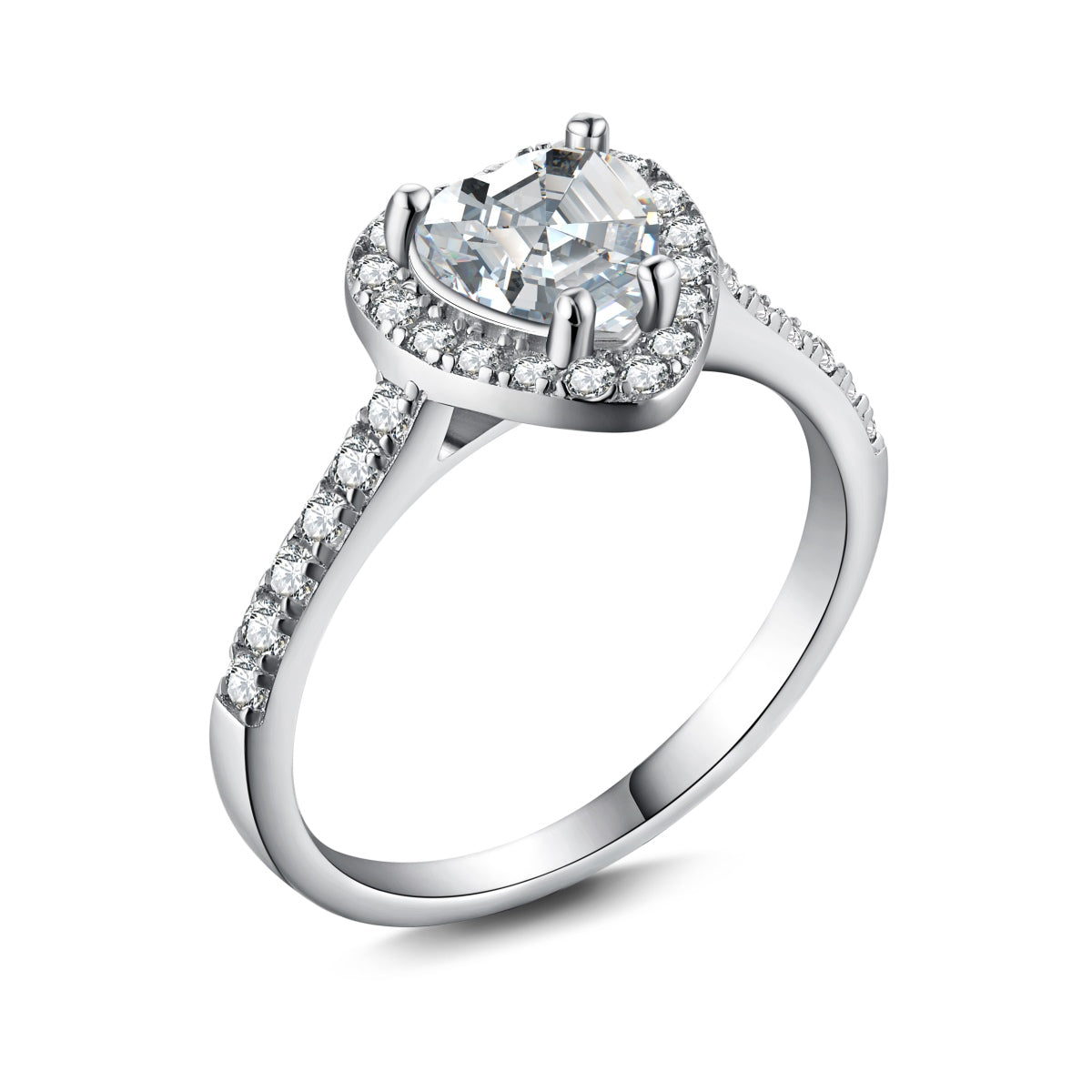 Heart Halo Crystal Rhodium-Plated Ring
