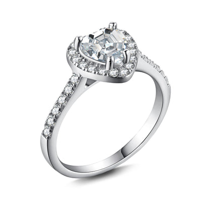 Heart Halo Crystal Rhodium-Plated Ring