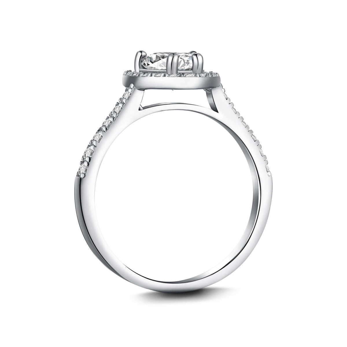 Heart Halo Crystal Rhodium-Plated Ring