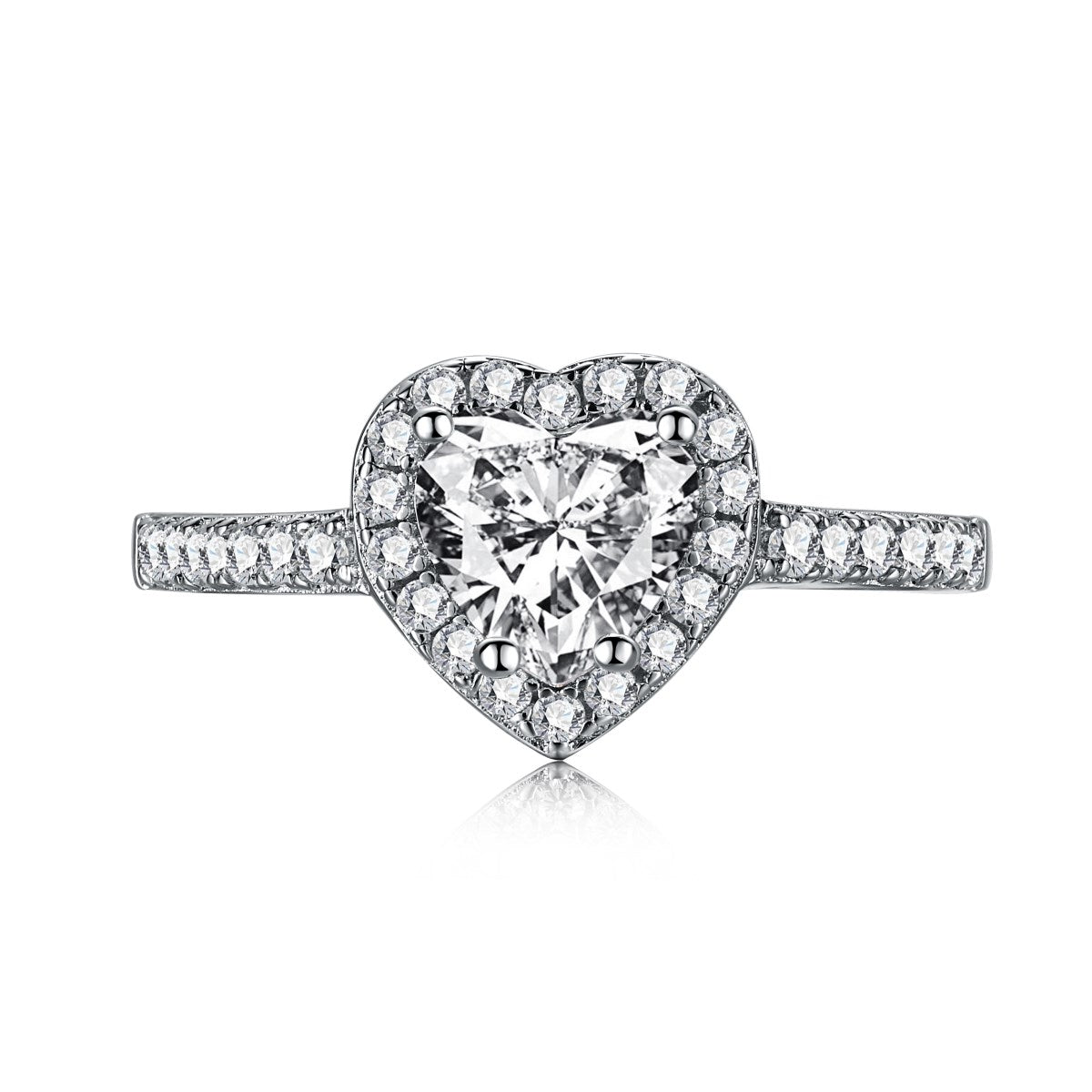 Heart Halo Crystal Rhodium-Plated Ring