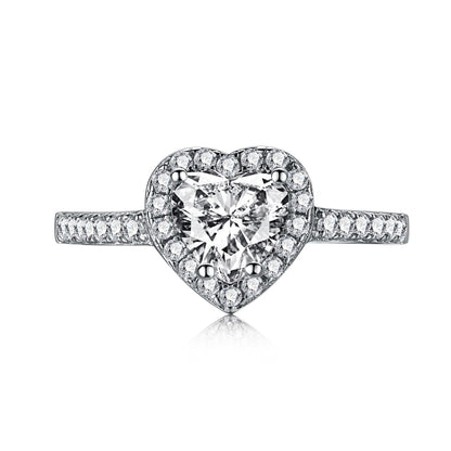Heart Halo Crystal Rhodium-Plated Ring