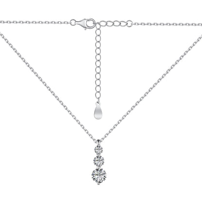 Three Stone Vertical Rhodium-Plated Necklace