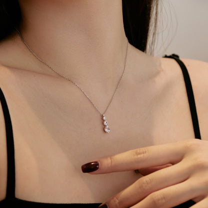 Three Stone Vertical Rhodium-Plated Necklace