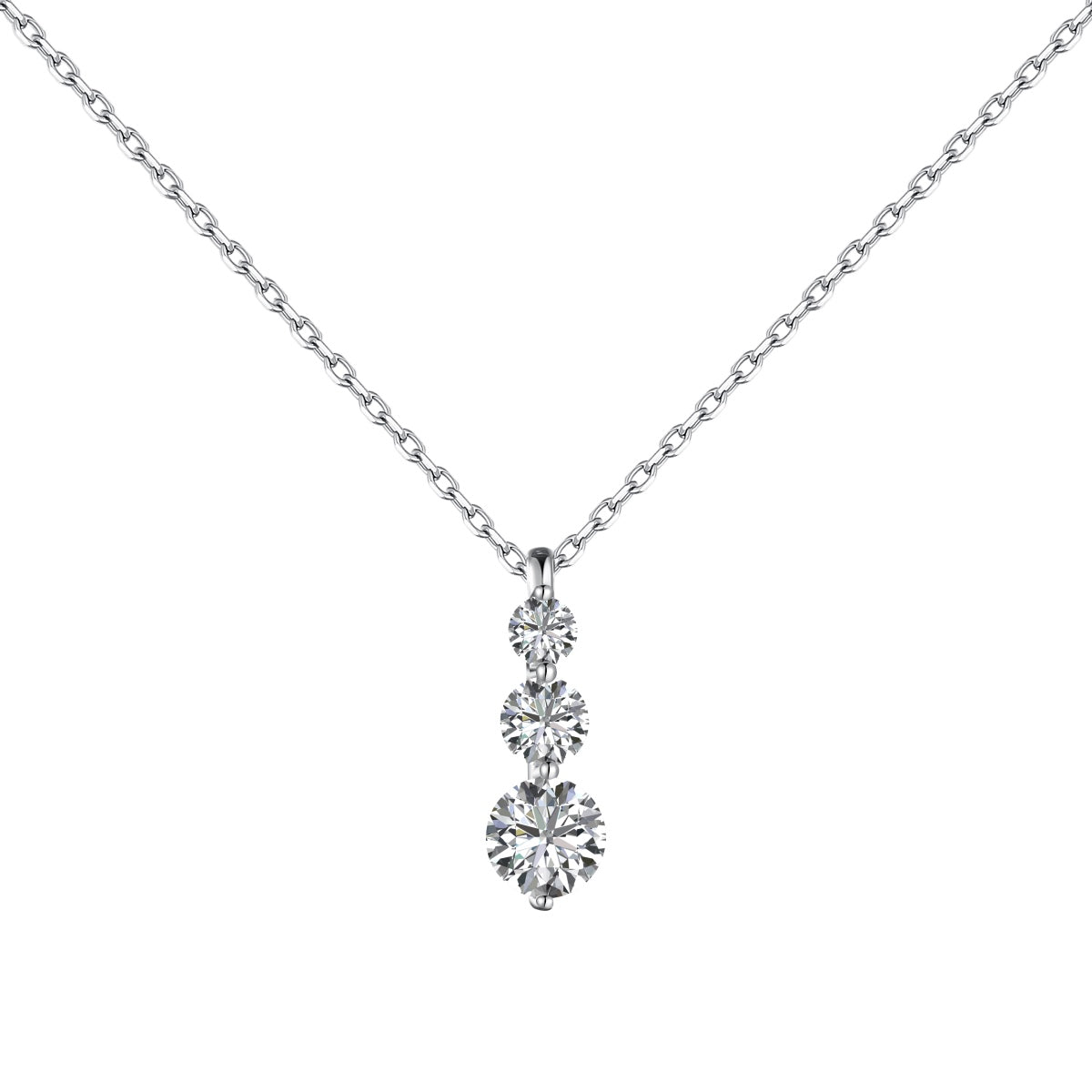 Three Stone Vertical Rhodium-Plated Necklace