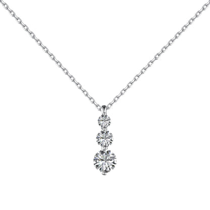 Three Stone Vertical Rhodium-Plated Necklace
