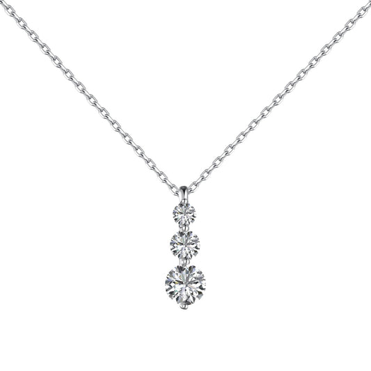 Three Stone Vertical Rhodium-Plated Necklace