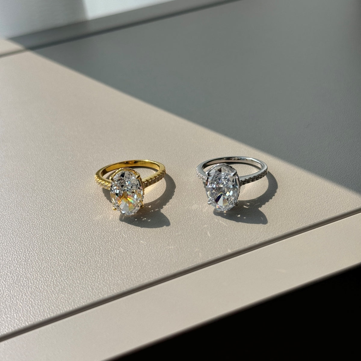 Oval Cut Crystal Pavé Rhodium-Plated Ring