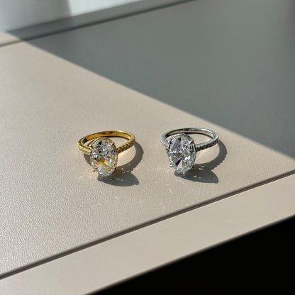 Oval Cut Crystal Pavé Rhodium-Plated Ring