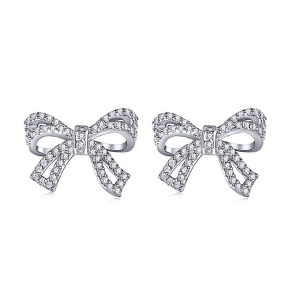 Ribbon Rhodium-Plated Stud Earrings
