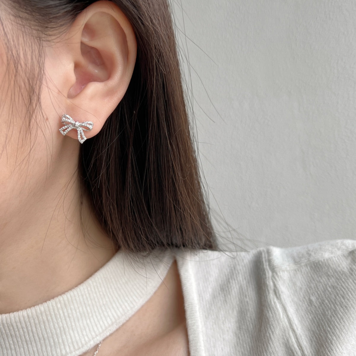 Ribbon Rhodium-Plated Stud Earrings