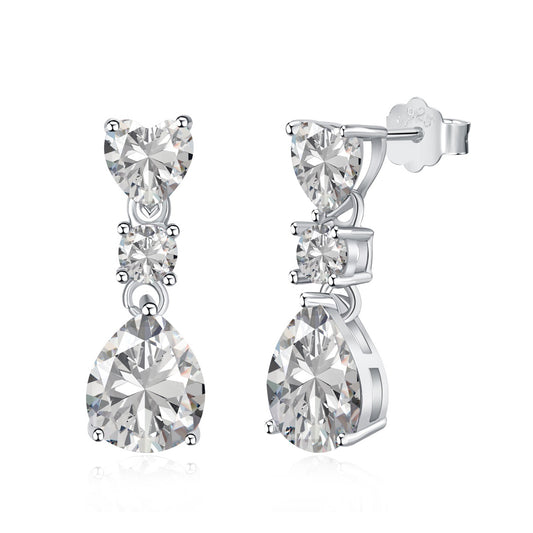 Pear Stone Rhodium-Plated Dangling Stud Earrings
