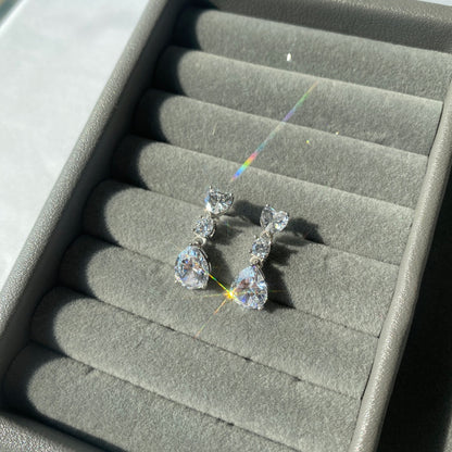 Pear Stone Rhodium-Plated Dangling Stud Earrings