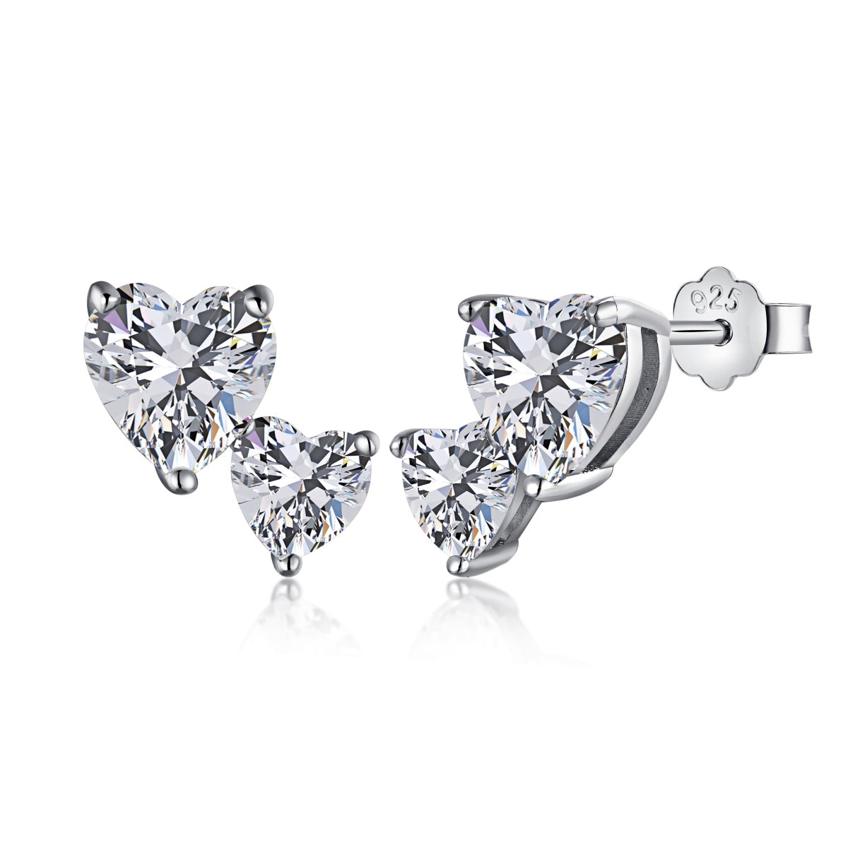 Double Heart Rhodium-Plated Stud Earrings