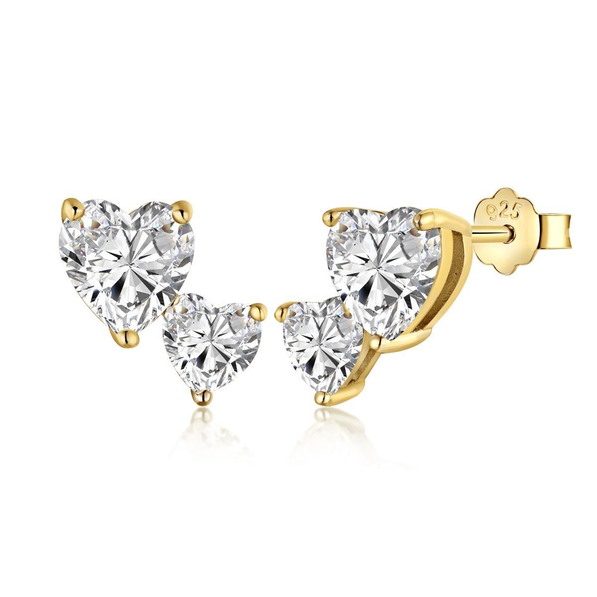 Double Heart Rhodium-Plated Stud Earrings