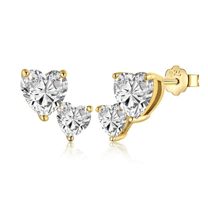 Double Heart Rhodium-Plated Stud Earrings