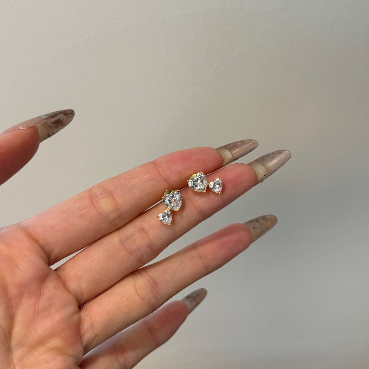 Double Heart Rhodium-Plated Stud Earrings