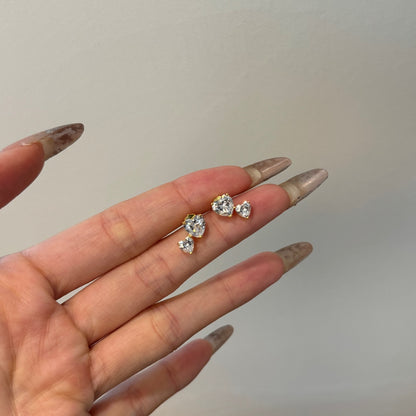 Double Heart Rhodium-Plated Stud Earrings