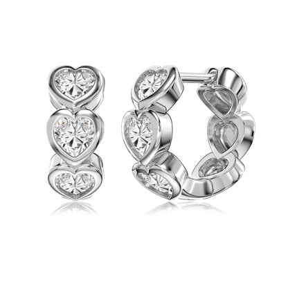 Row of Hearts Rhodium-Plated Hoop Earrings