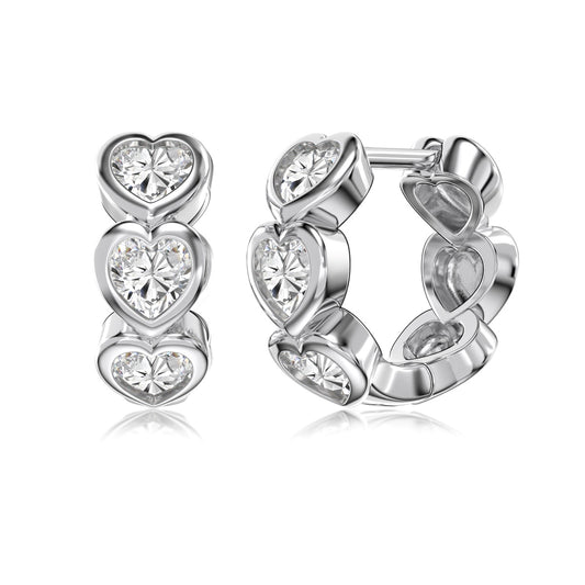 Row of Hearts Rhodium-Plated Hoop Earrings