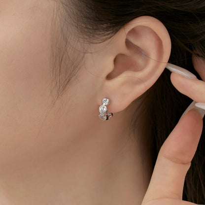 Row of Hearts Rhodium-Plated Hoop Earrings