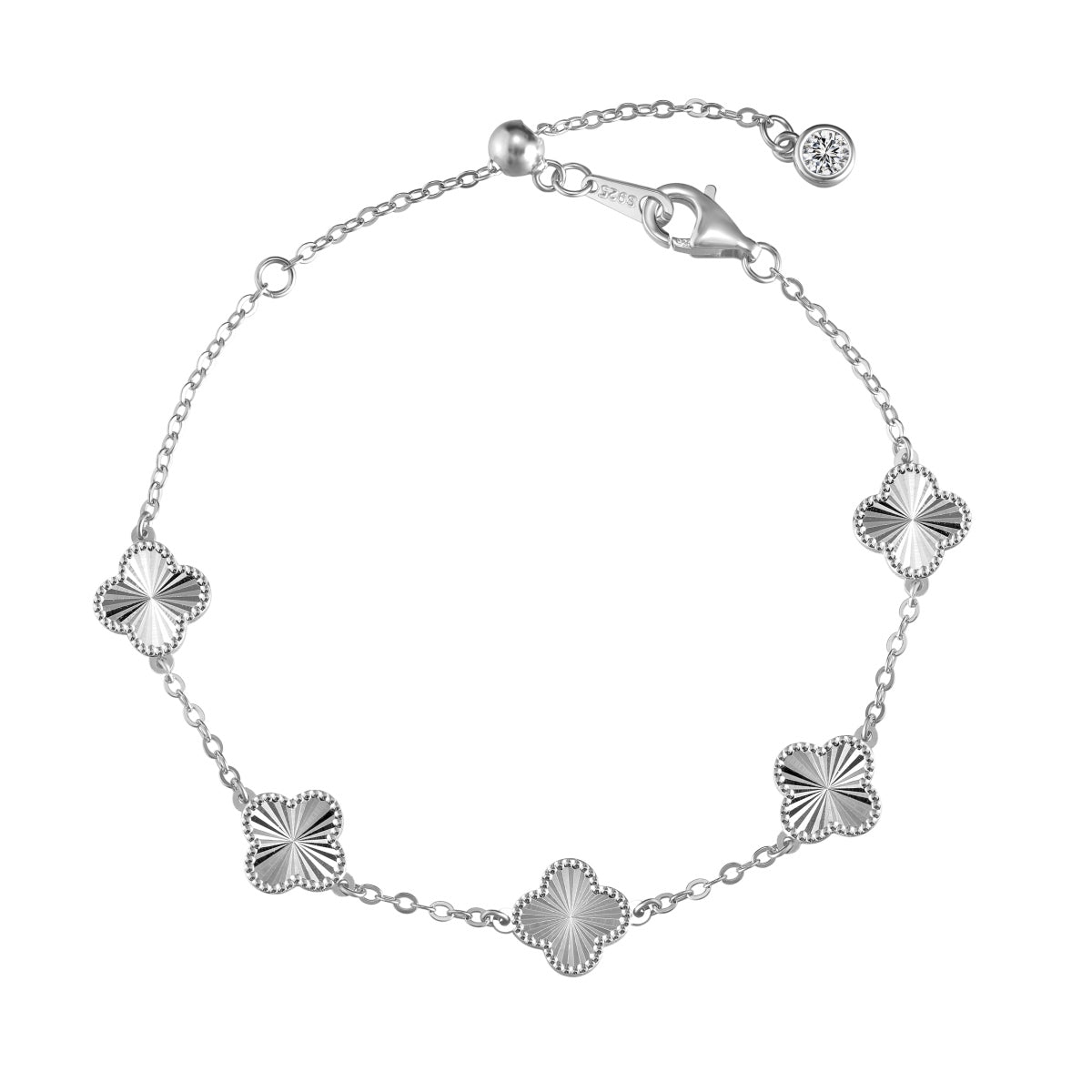 Five-Clover Electroplated Rhodium-Plated Bracelet
