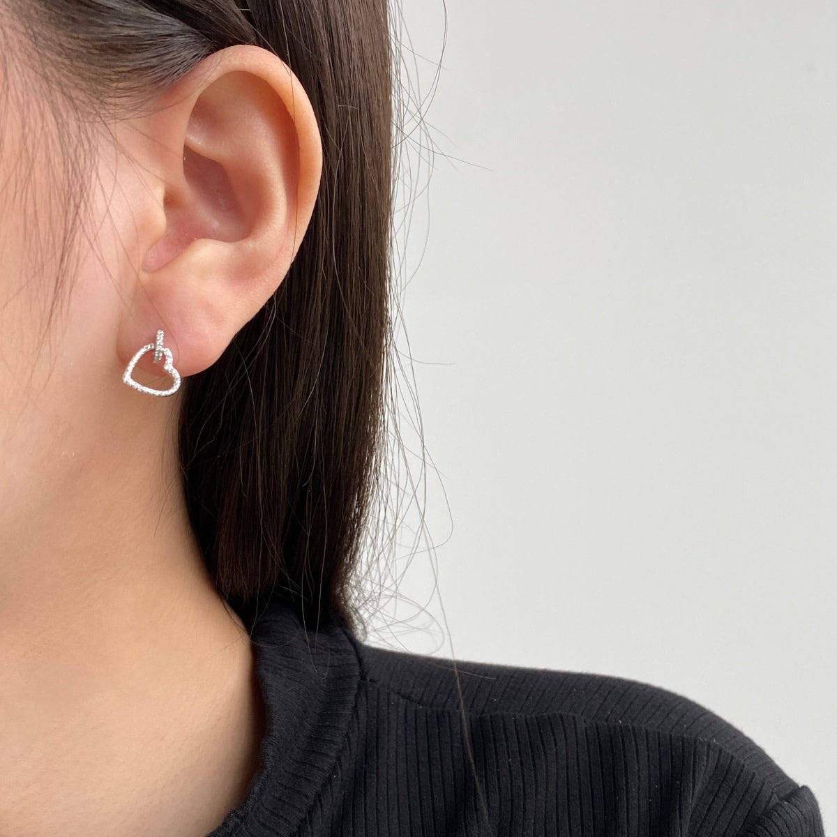 Mini Open Heart Rhodium-Plated Dangling Earrings