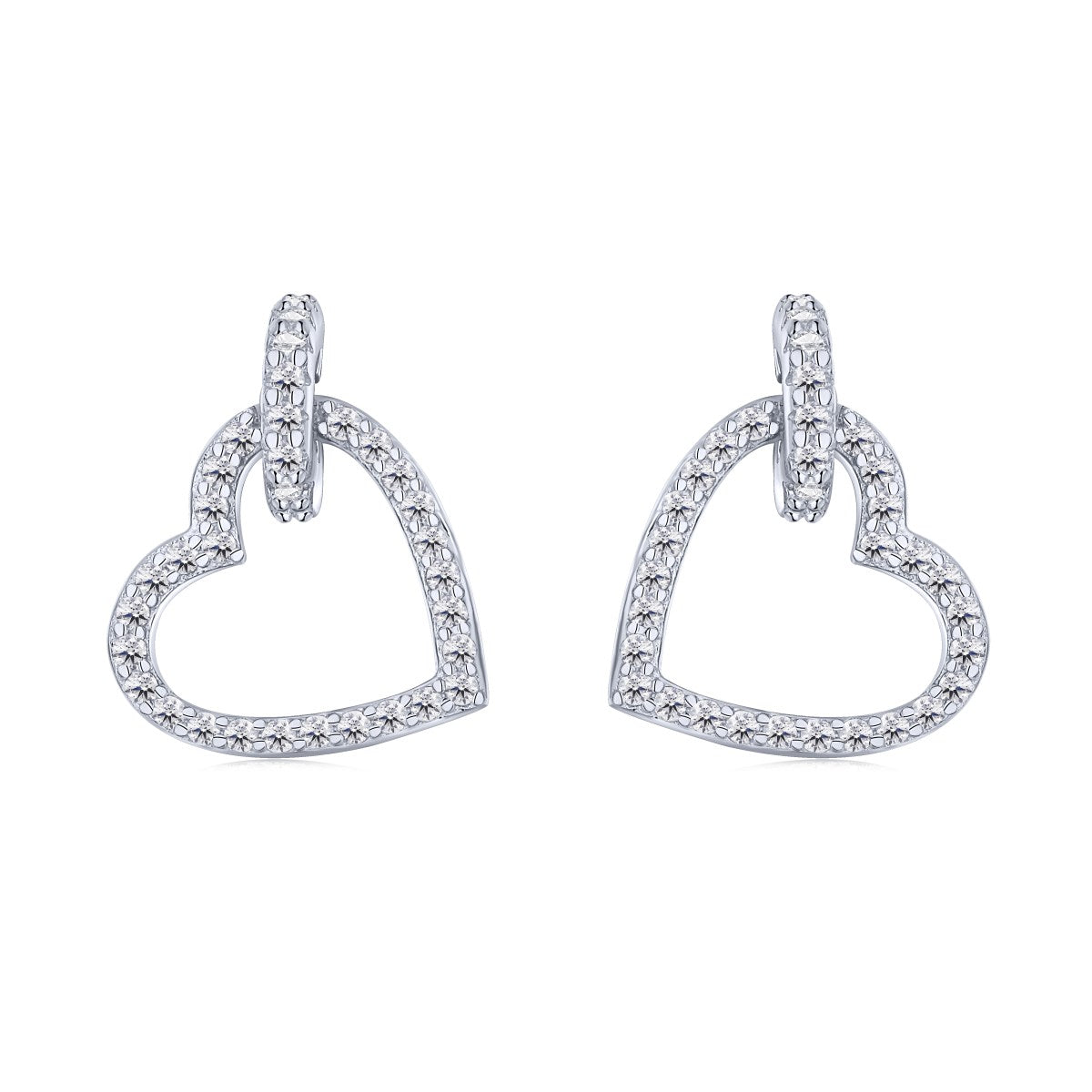 Mini Open Heart Rhodium-Plated Dangling Earrings