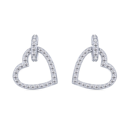 Mini Open Heart Rhodium-Plated Dangling Earrings