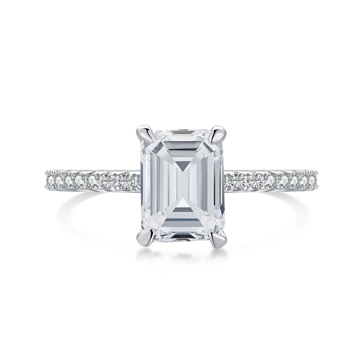 Emerald Cut Crystal Rhodium-Plated Ring