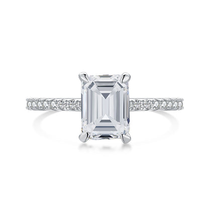 Emerald Cut Crystal Rhodium-Plated Ring