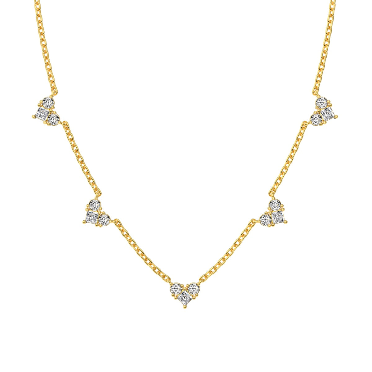 Heart Crystal Station Rhodium-Plated Necklace