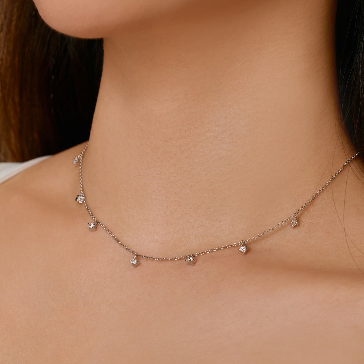 Solitaire Station Rhodium-Plated Necklace