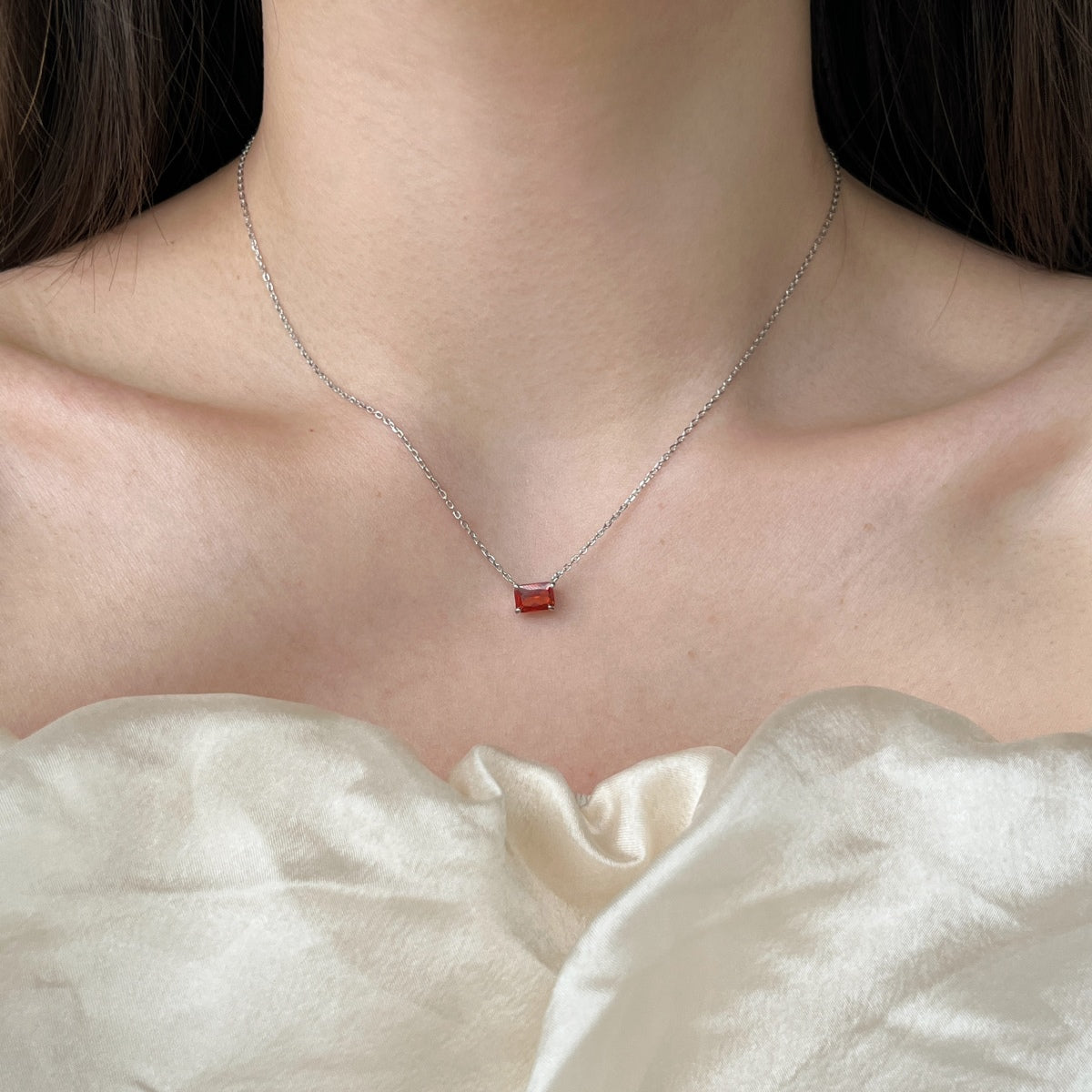 Ruby Radiant Cut Rhodium-Plated Necklace