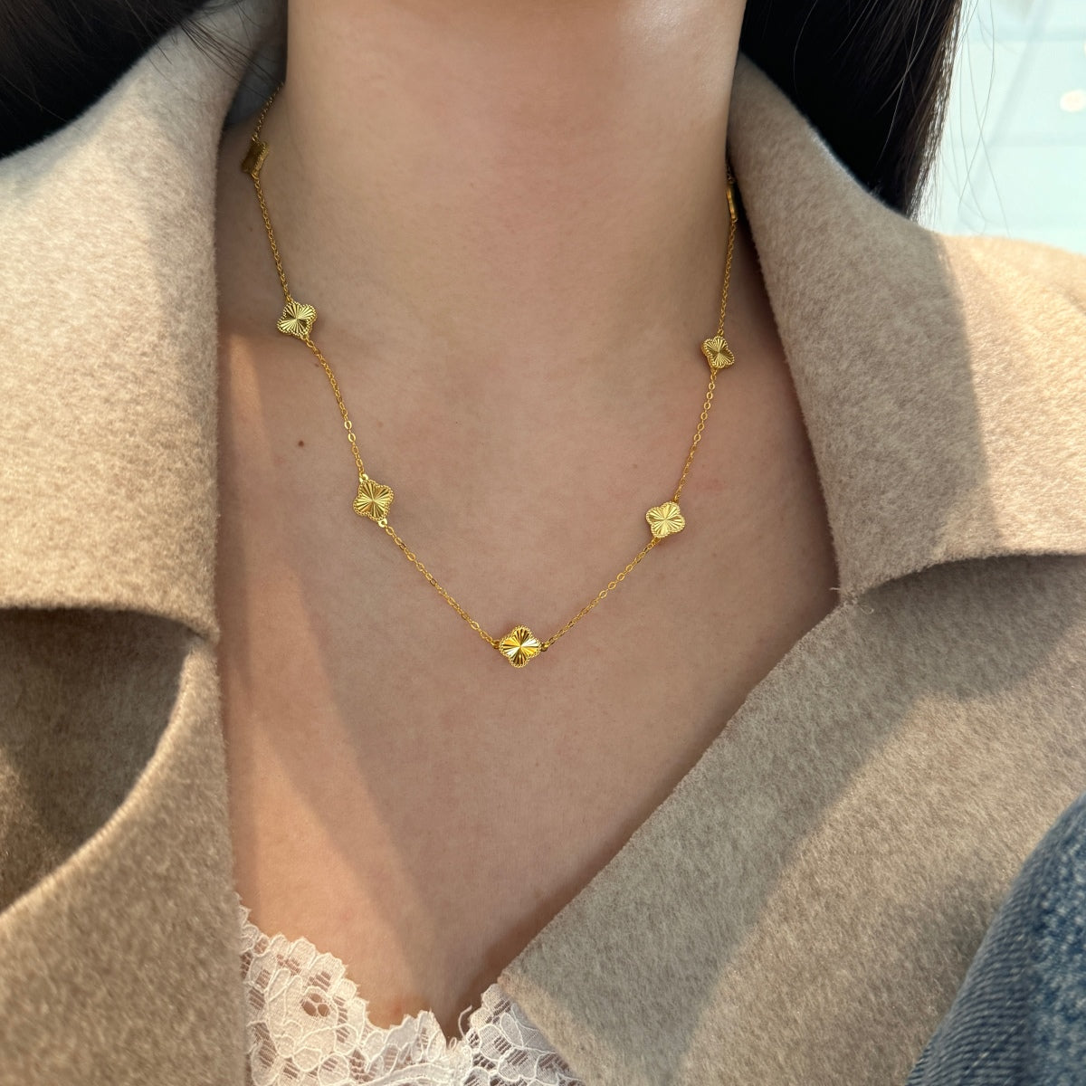 7 Petal Clover Rhodium-Plated Necklace