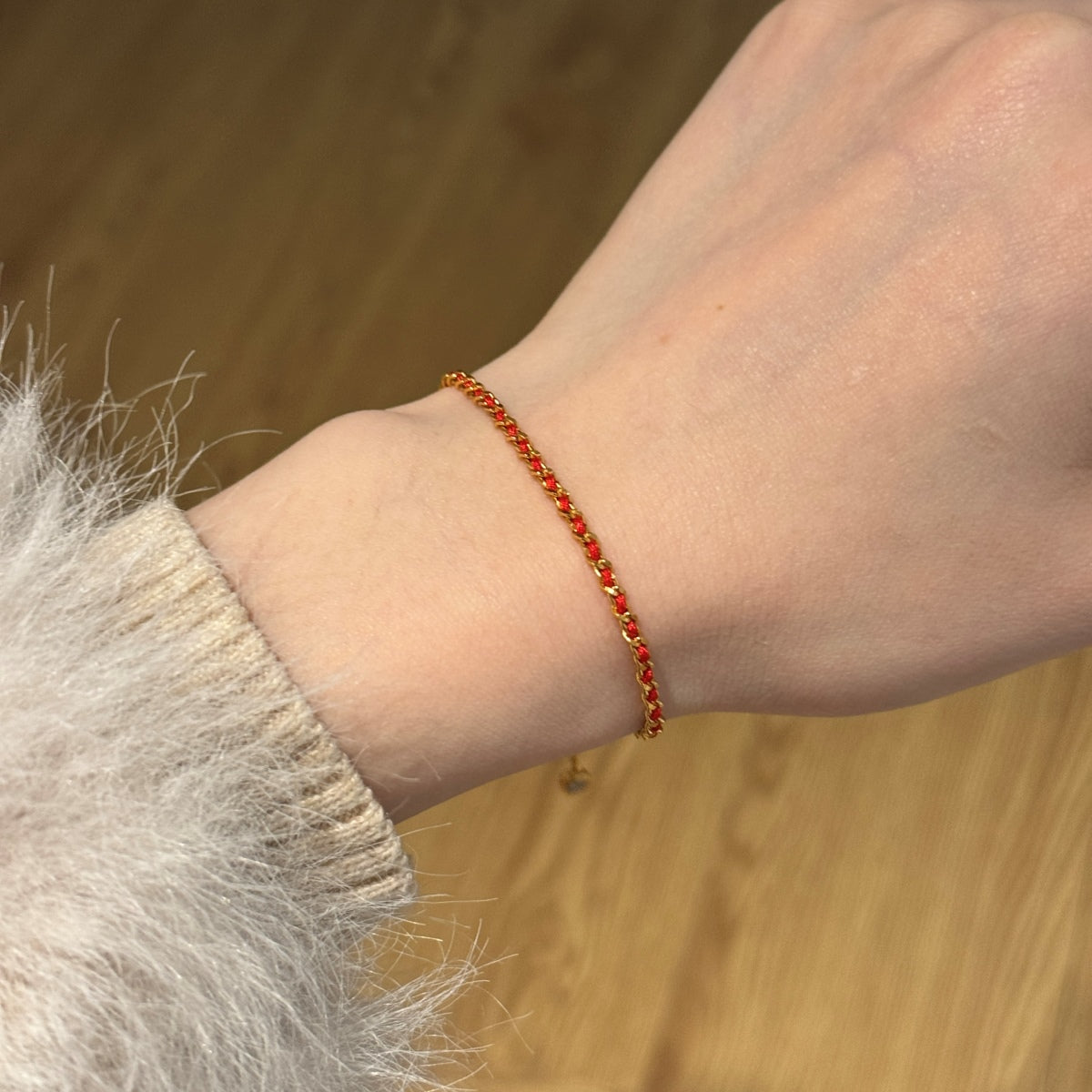 Lucky Red String Rhodium-Plated Bracelet
