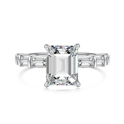 Emerald Cut Baguette Rhodium-Plated Ring