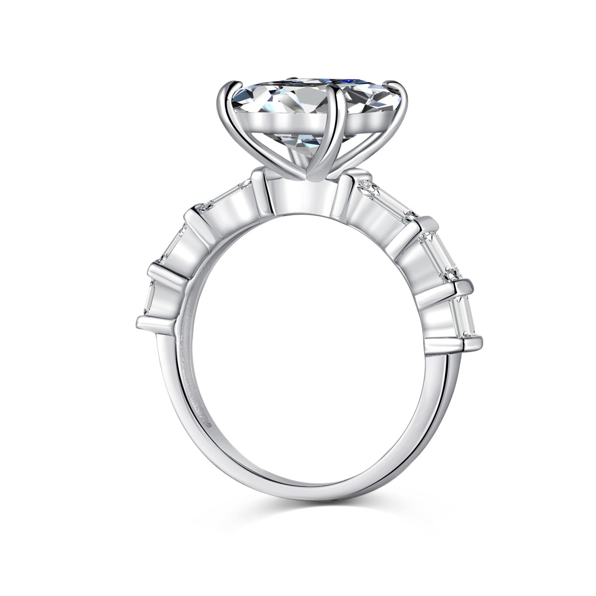 Emerald Cut Baguette Rhodium-Plated Ring