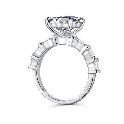 Emerald Cut Baguette Rhodium-Plated Ring