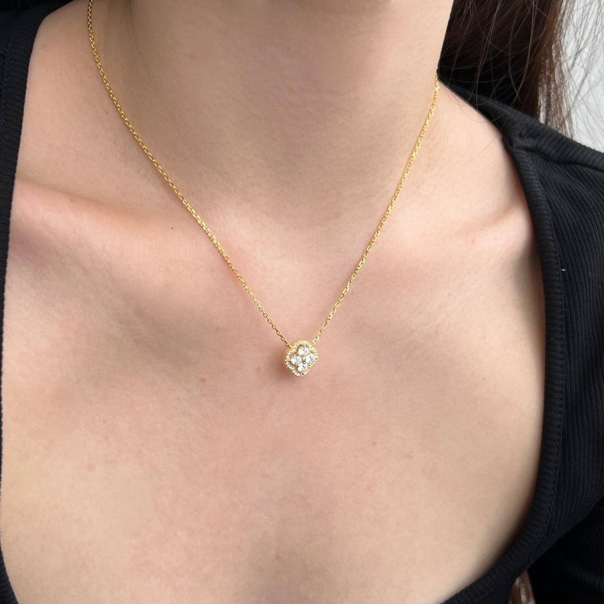 Crystal Four-Leaf Clover Rhodium-Plated Necklace