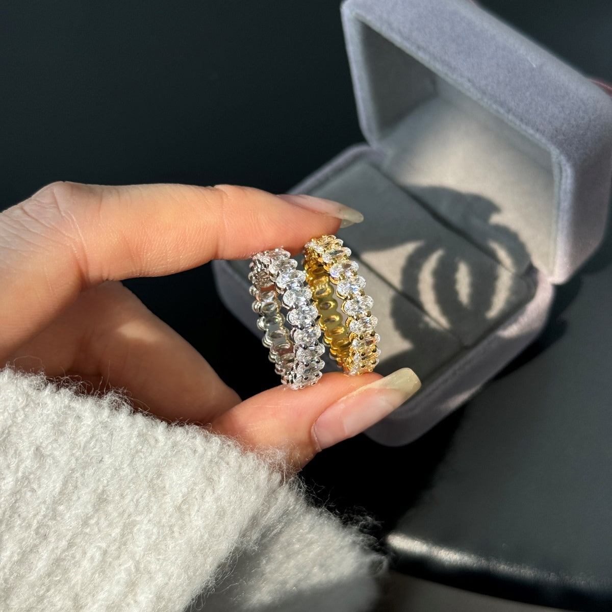 Oval Full Eternity Rhodium-Plated Ring