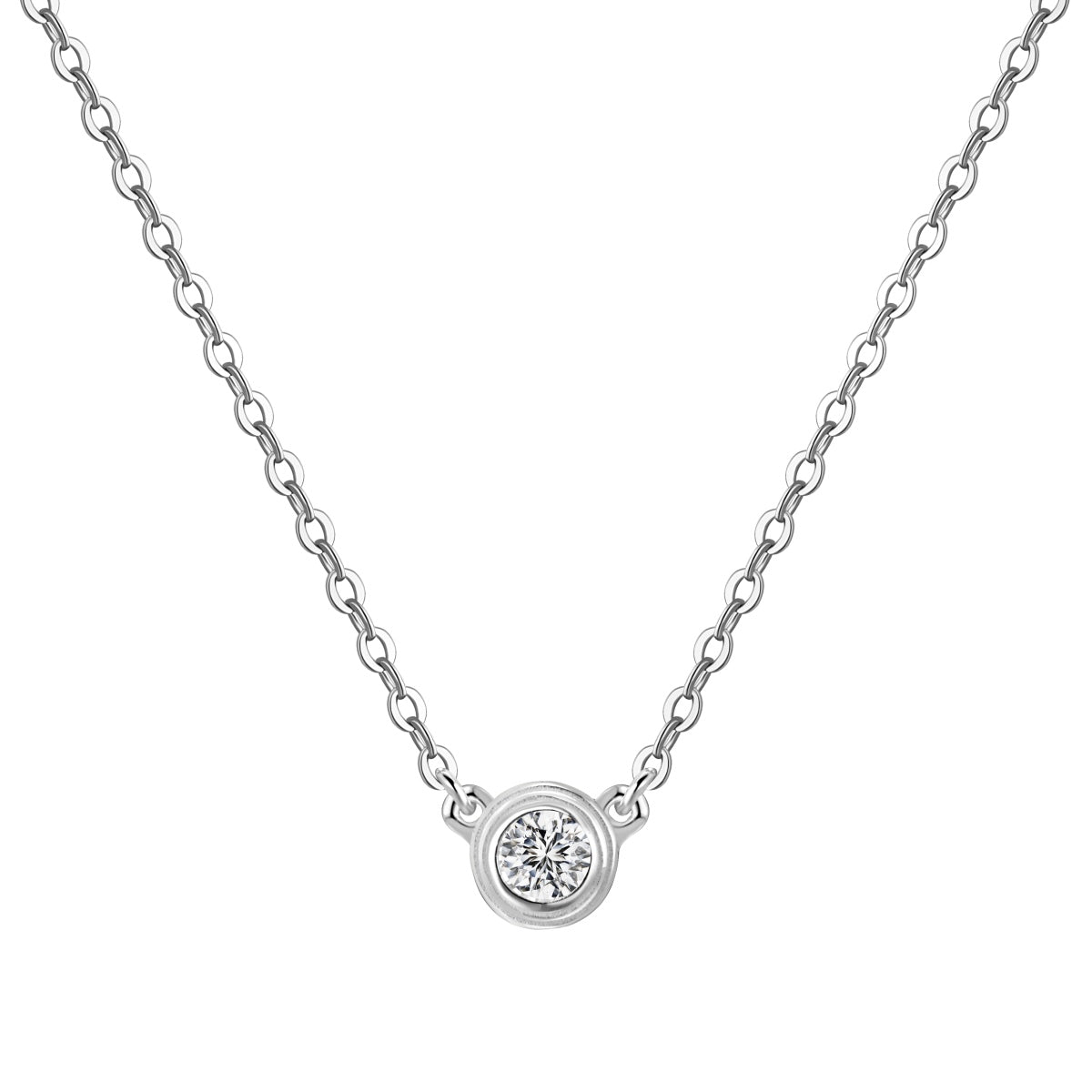 Round Moissanite Rhodium-Plated Necklace