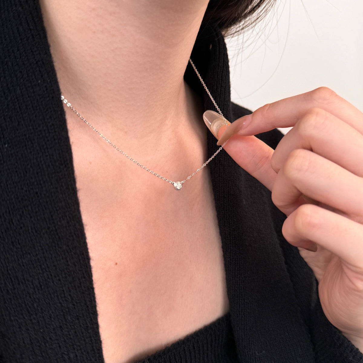 Round Moissanite Rhodium-Plated Necklace