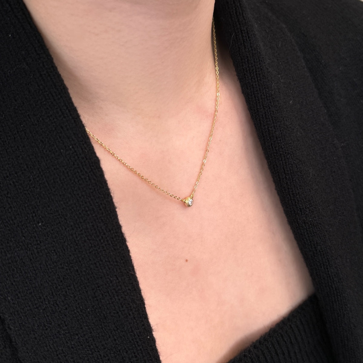 Round Moissanite Rhodium-Plated Necklace